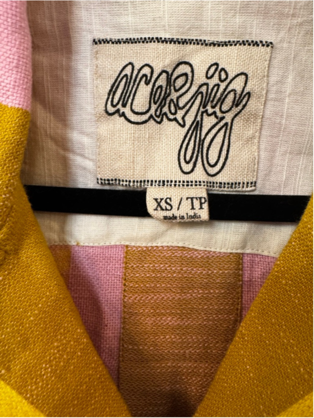 Ace & Jig Womens XS Organic Cotton Camp Shirt Pink Mustard Yellow Stripe Button - Picture 3 of 6